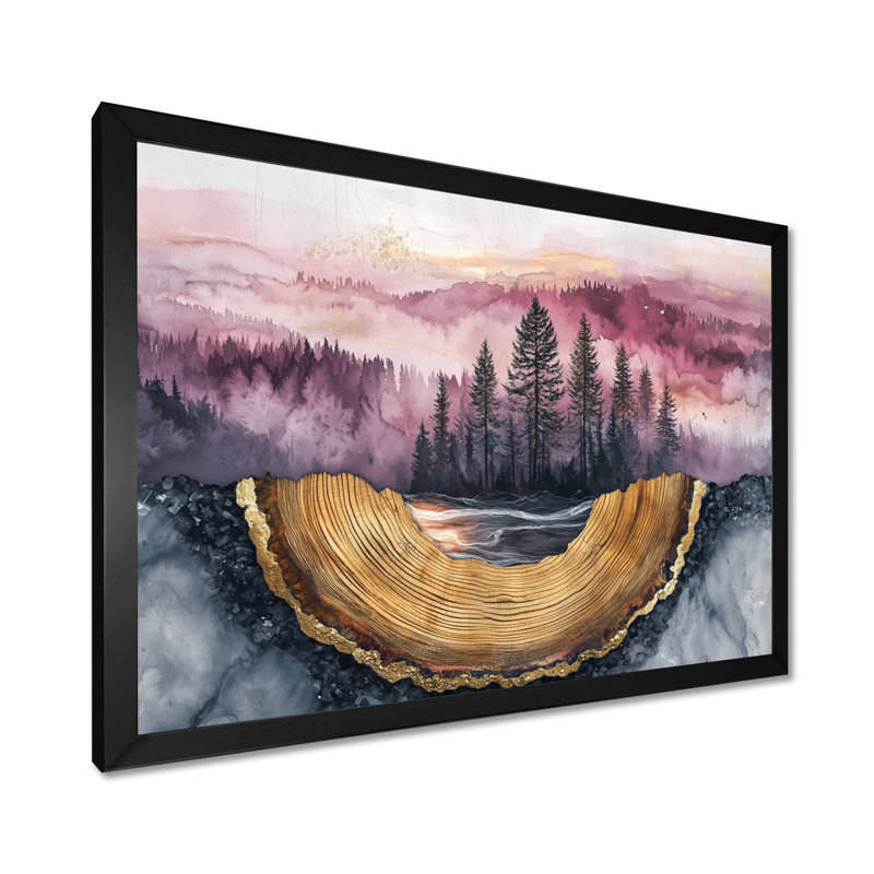 Forêt, rivière, améthyste, cristal IV - forêt, art mural, H 12 po x l 20 po, Picture Framed, Noir