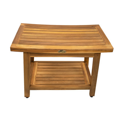  Eleganto Gold Teak Bench for Shower 24 Inch, Waterproof Teak Wood Shower Bench - Bath Seat with Shelf, 300 lb Capacity, Slip Resistant Feet, Standard Fit for Small or Large Bathrooms