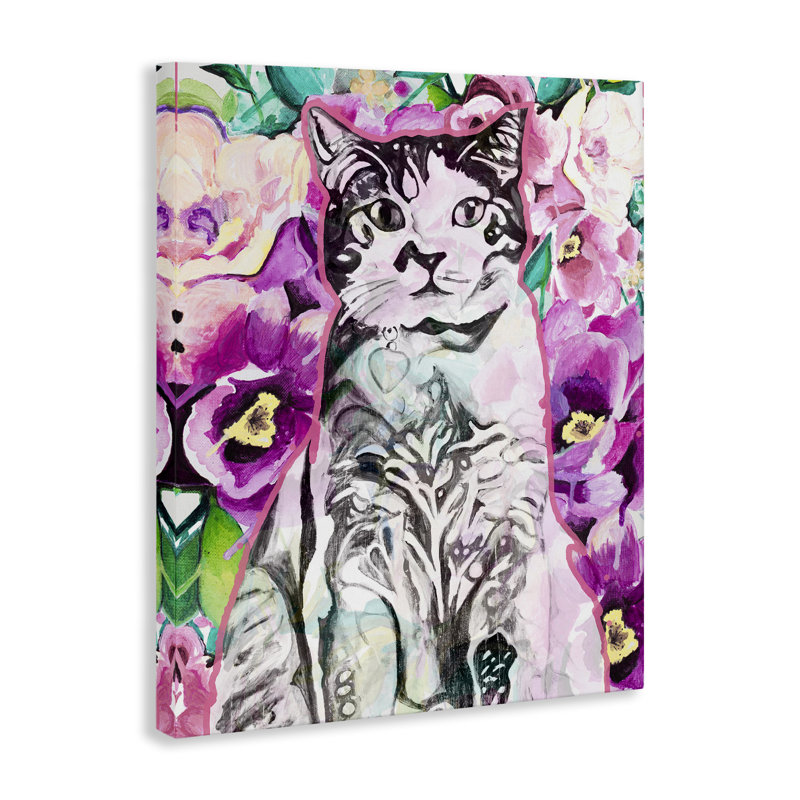 Art mural sur toile "Kitty Parmi les Fleurs" par Chelsea Goodrich, H 48 po x l 36 po