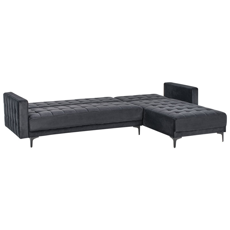 Aliyha 4 Seater Velvet Sofa Bed, Black, Right Hand Facing