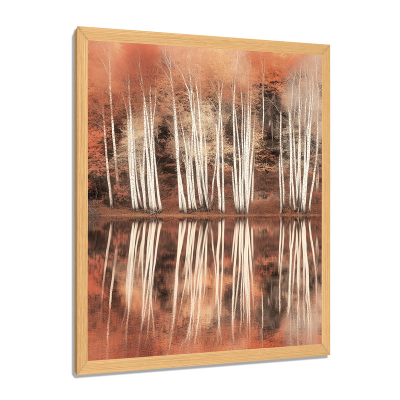 «Autumn Lake», art mural Birch Tree, Zeiter, H 32 po x l 16 po, Natural Picture Framed