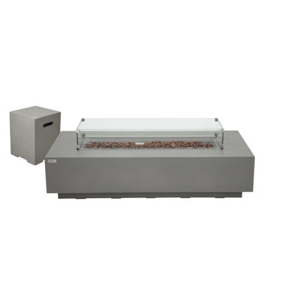 Savanah 72" Concrete Propane Fire Pit Table with Wind Guard, Burner Lid, & Tank Cover