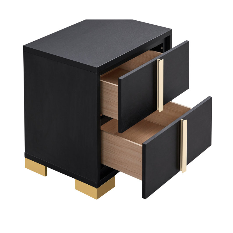 Ensemble de chambre à coucher complet Josephine 3 pièces avec tête de lit à DEL, commode et table de chevet en bois d'ingénierie noir