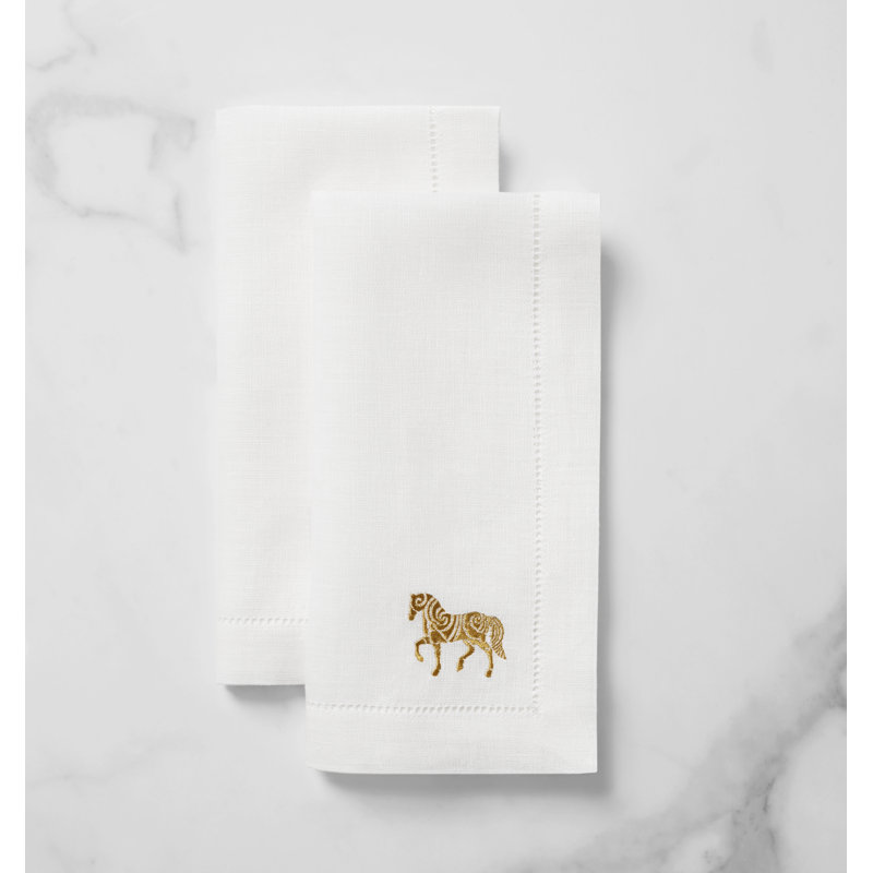 Lunar New Year Linen Square Napkins, White/Gold