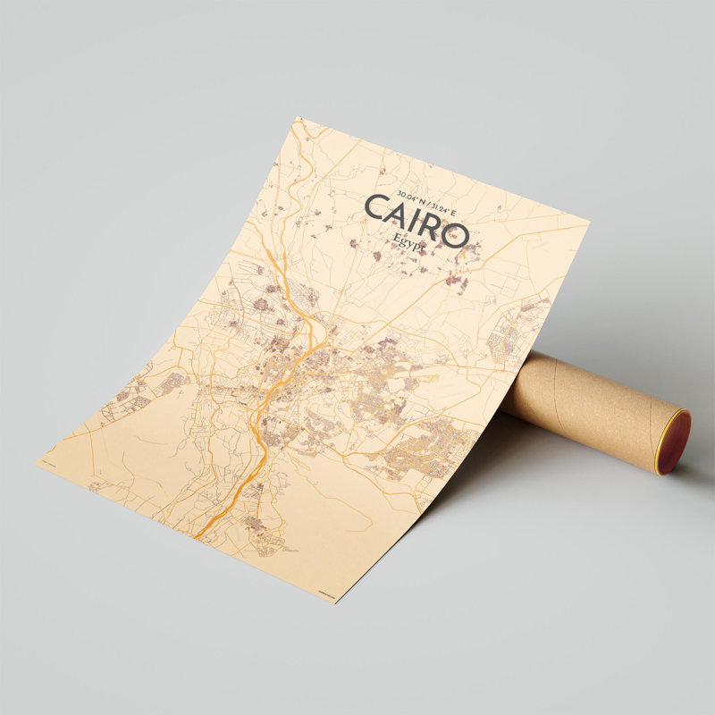 «Cairo City Map», impression rétro, H 17 po x l 11 po x P 0,05 po, Orange / or pâle