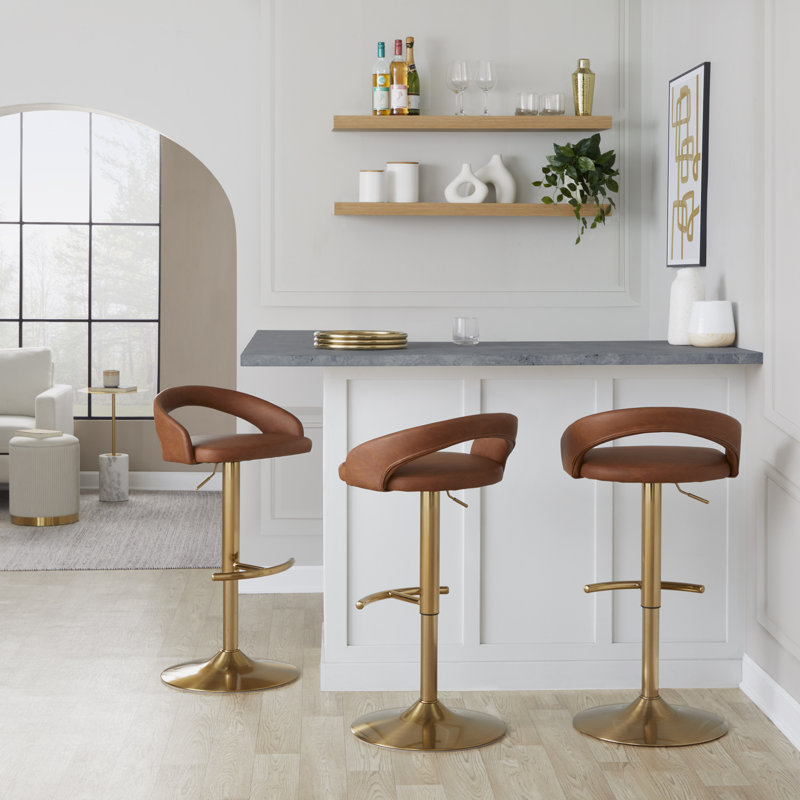 Tabouret de bar Laurenzio, Chameau / similicuir, Doré