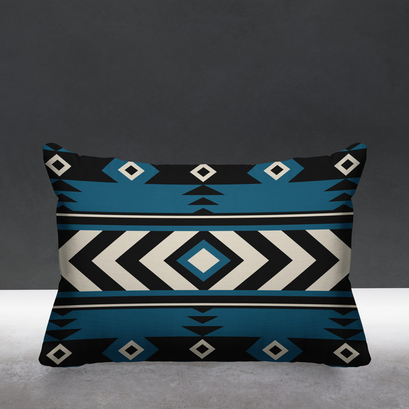 Coussin intérieur / extérieur Fika Southwestern, Turquoise