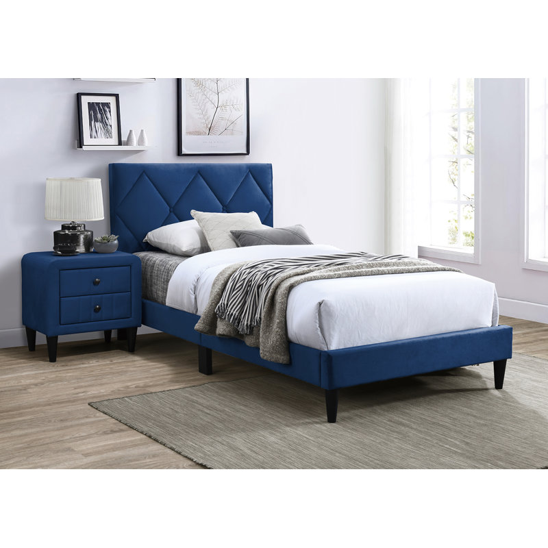 Griseldis Upholstered Unfinished Slat Bed, Twin, Navy Blue