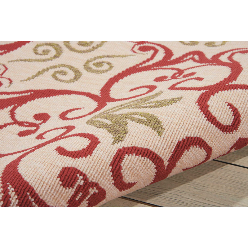 Tapis intérieur / extérieur rouge / vert / ivoire Gesa, Rectangle 3 pi 11 po x 5 pi 11 po