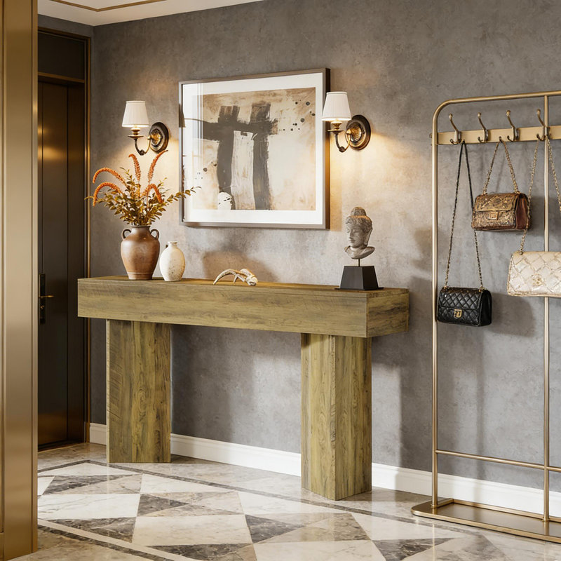 Table d'appoint rustique, console compacte, canapé