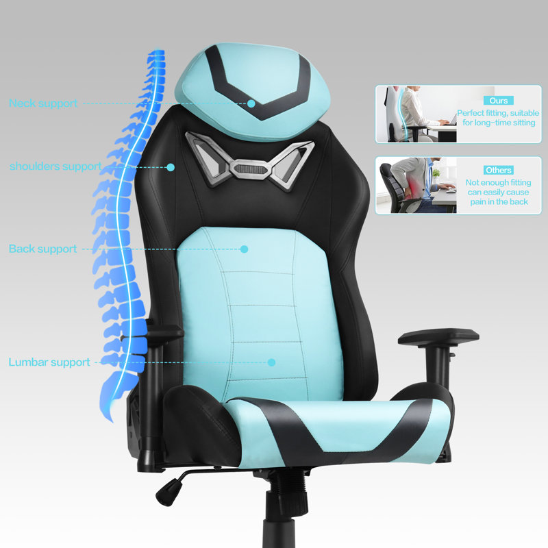 Inbox Zero Adjustable Ergonomic Swiveling PC & Racing Game Chair, Green/Black