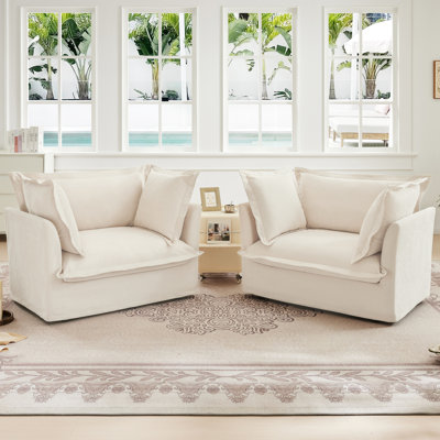 Deep Seat Armchairs With Soft Cushioning - Cream Chenille Armchair For Various Spaces Chenille, Elegant Style