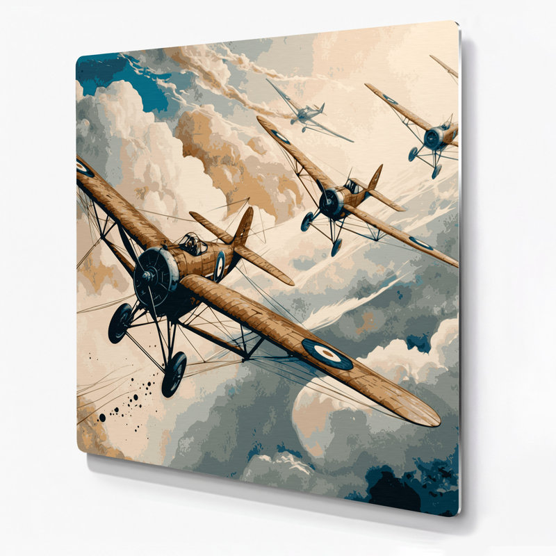 Transport, biplan, illustrations, métal beige, H 12 po x l 12 po