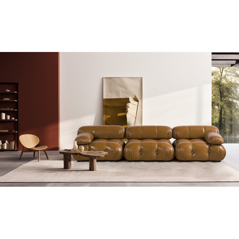 Conolyn Upholstered 114'' Sofa, Brown Faux Leather