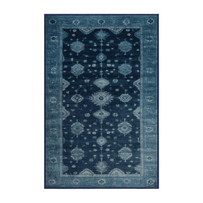 Machine Washable Overdyed Blue Area Rug