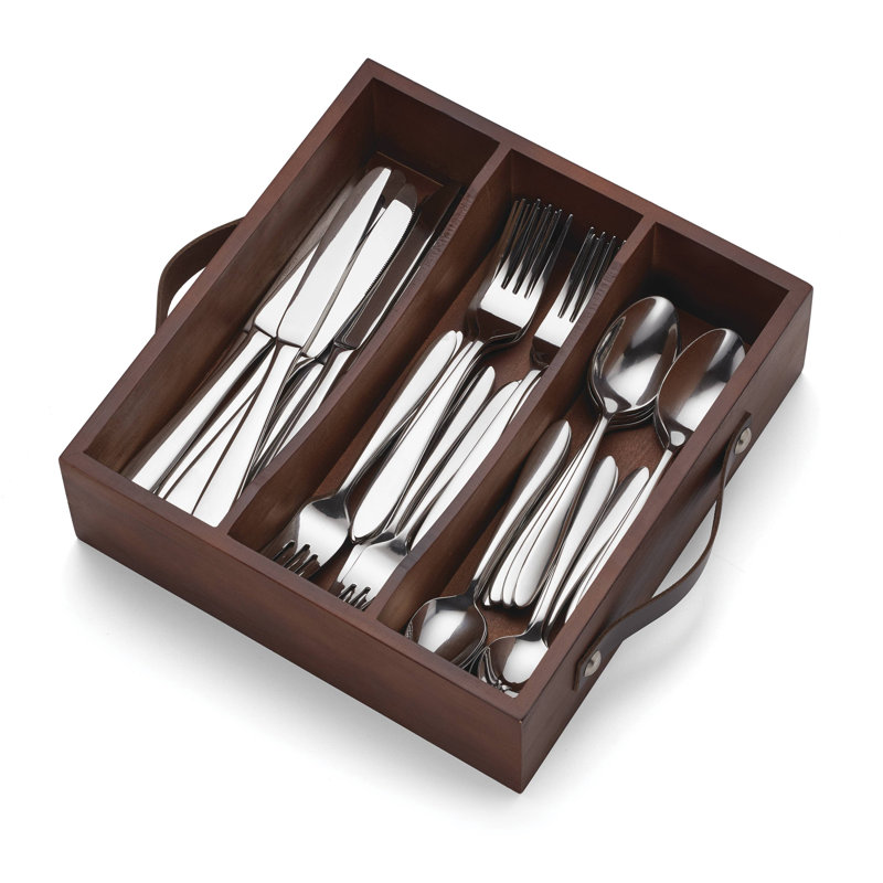 Mooncrest Stainless Steel 30-Piece Flatware Set with Wooden Caddy