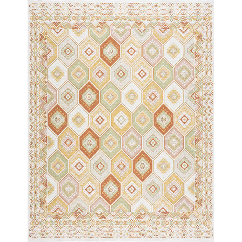 Deltufo Geometric Reversible Flatweave Polypropylene Indoor / Outdoor Area Rug - Orange , Rectangle 2' x 3'