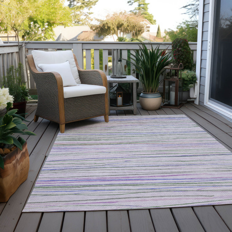 Lavender and Green Striped Synthetic Washable Rug, 2'6" x 3'10"