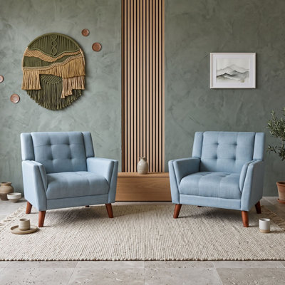 Ensemble de 2 fauteuils capitonnés de style Mid-Century avec pieds fuselés en bois pour salon