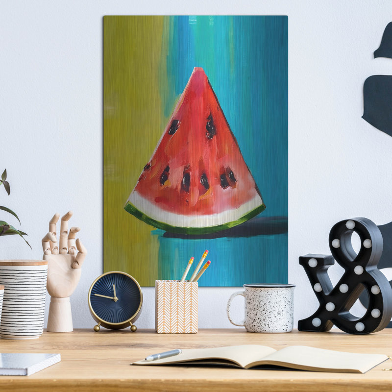 Art mural en métal luxueux «Watermelon Slice» par Andreas Magnusson, 24 po x 36 po, H 16 po x l 12 po