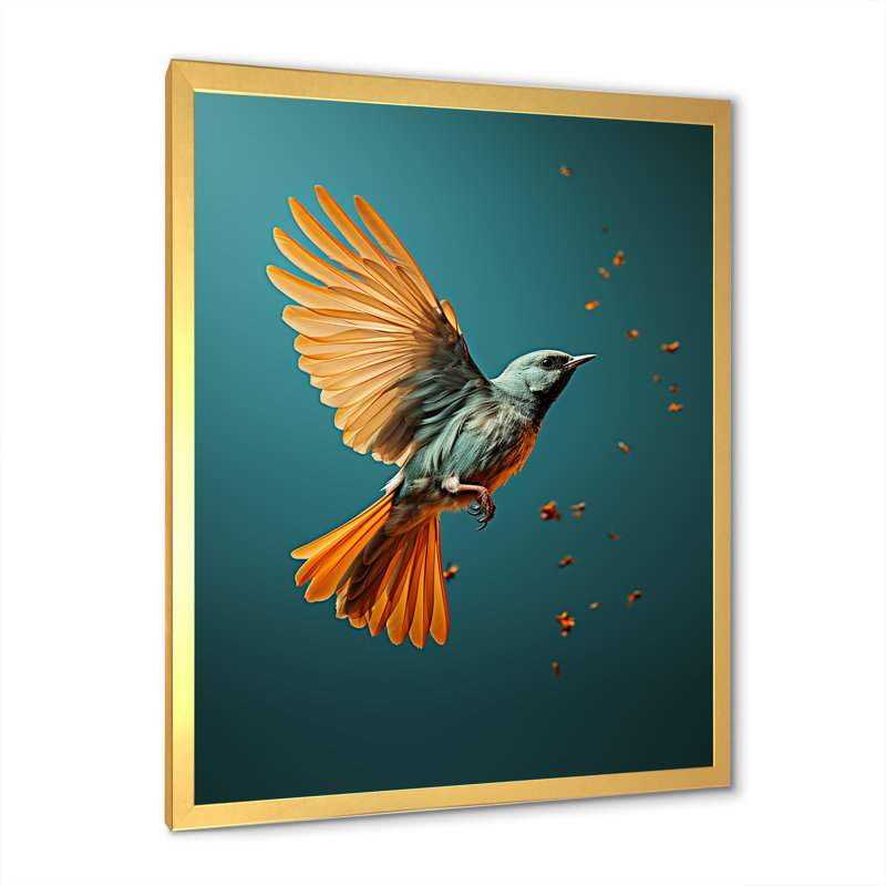 Oiseau contemporain, impression d'art mural, Cadre doré simple, H 40 po x l 30 po x P 1,5 po