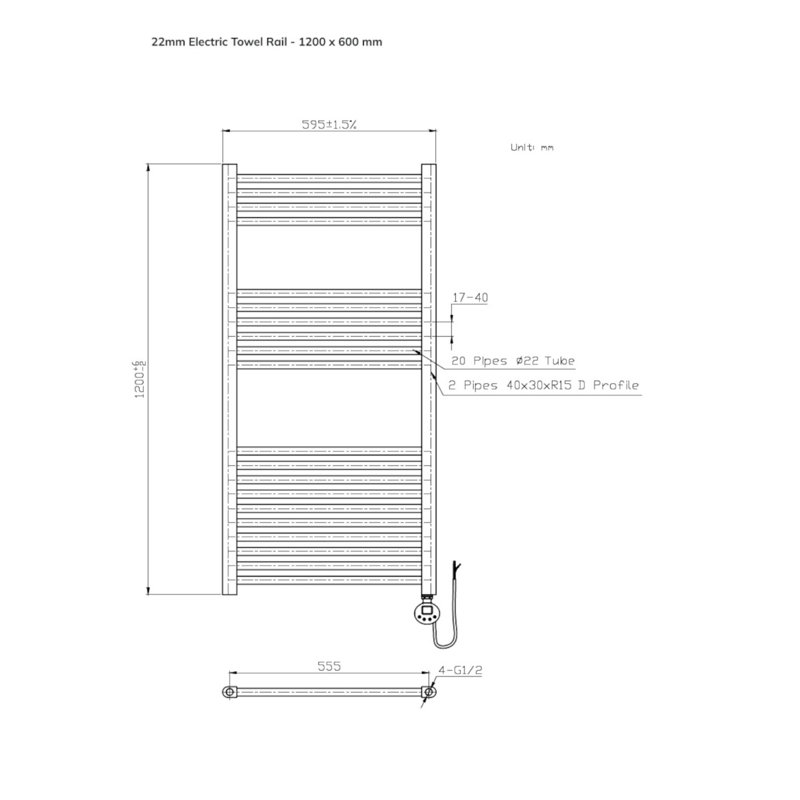 Standard Radiator, Grey, 47cm H x 23cm W x 3cm D