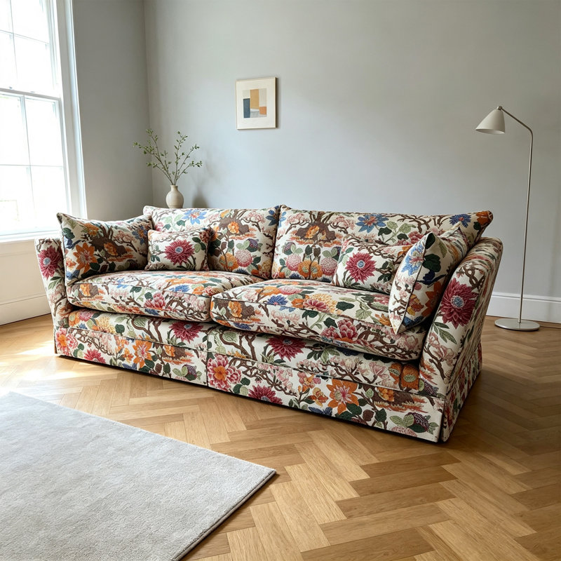 Retro Floral Upholstered Linen blend Sofa