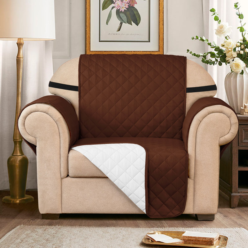 Quilted Reversible with Pockets and Adjustable Strap Armchair Slipcover, Chocolate