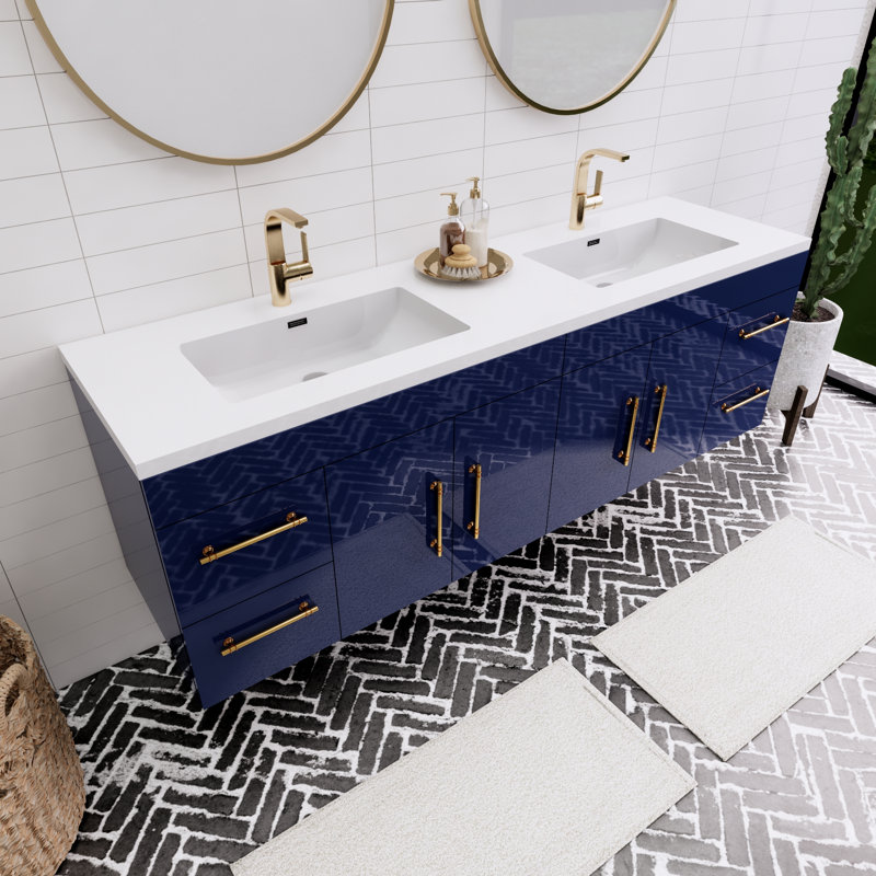 Spring 72'' Double Bathroom Vanity with Acrylic Top, Night Blue