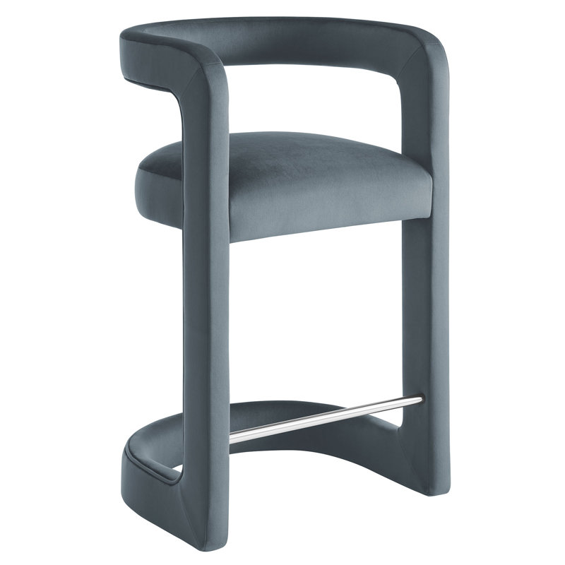 Winslow Performance Velvet Stool, Cadet Blue, Counter Stool (27" Seat Height)