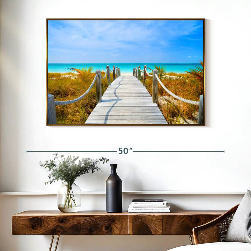 Turks And Caicos Walkway, Floating Frame Gold, 40" X 27"