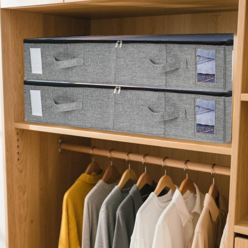 Ensemble de 2 contenants de rangement sous le lit, organisateurs de placard empilables et bacs de rangement avec support robuste, boîte de rangement de vêtements pliable pour lit, édredon, chandail, coussins, chaussures