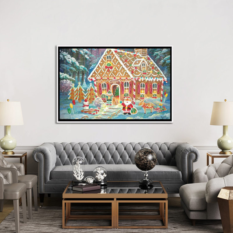 «Santa's Ginger Workshop» par Ruane Manning - reproduction d'art, H 60 po x l 40po x P 1,5 po, Toile blanche encadrée