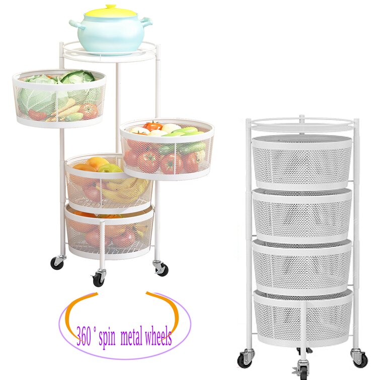 4 Tiers Square/Round Storage Rack Kitchen Rotating Vegetable Fruit Basket  Metal Kitchen Rolling Cart