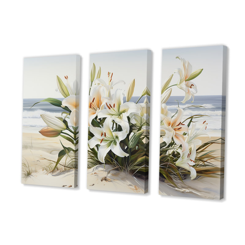 Glory Lilies On The Beach II - ensemble d'art mural sur toile Lilies, H 32 po x l 48 po x P 1 po