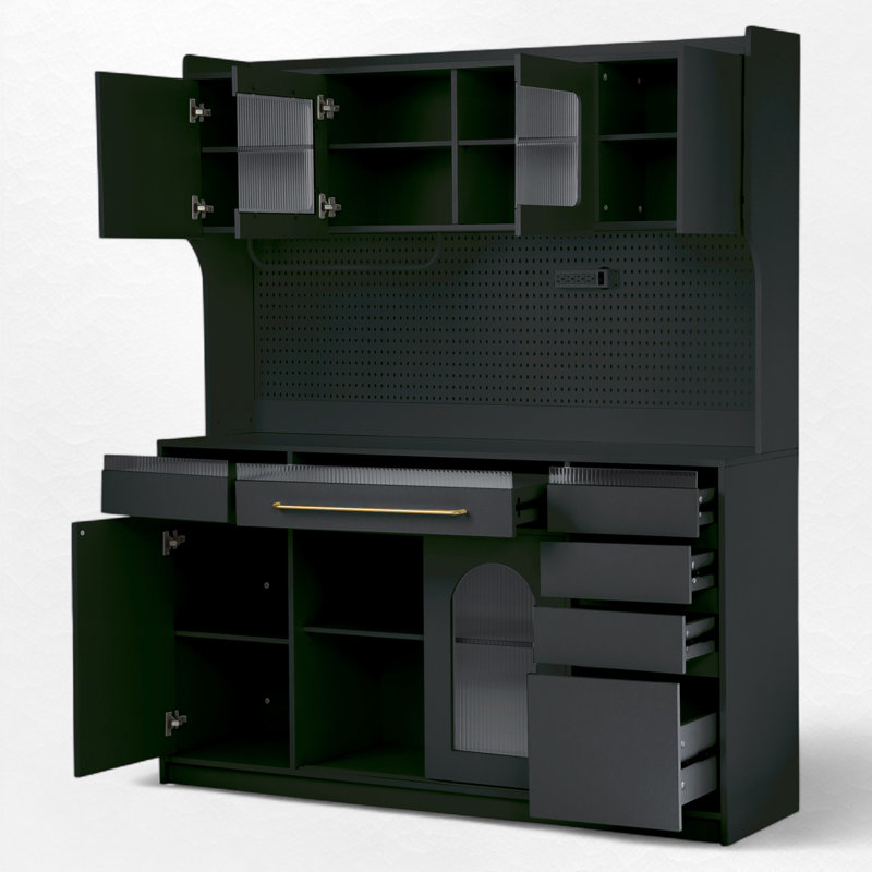 Grande armoire de rangement avec 6 tiroirs et 5 armoires, Noir