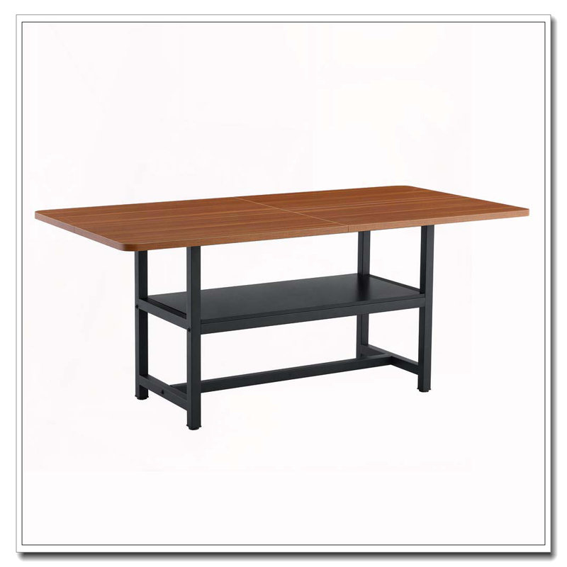 71"Long Dining Table With Shelf Storage, Walnut