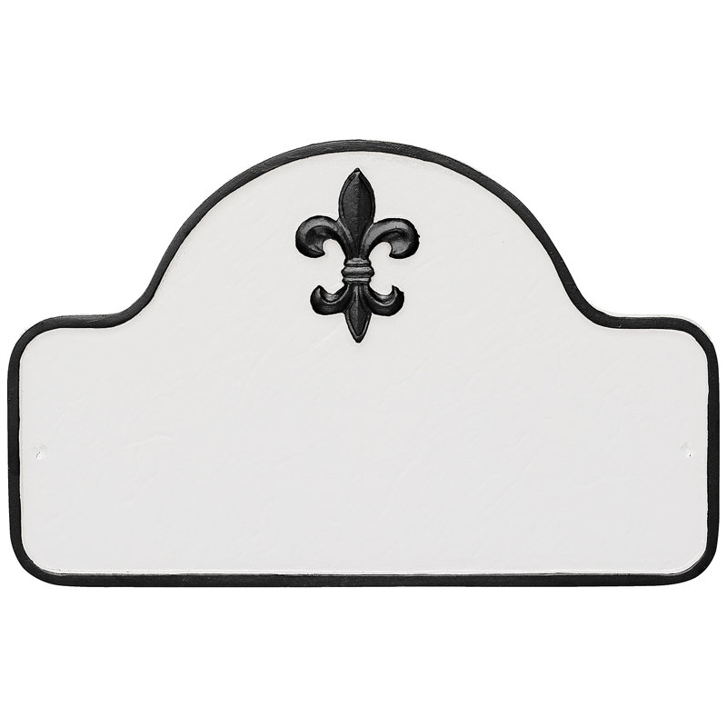 Plaque d’adresse murale sur 1 ligne fleur de lis, White / Black