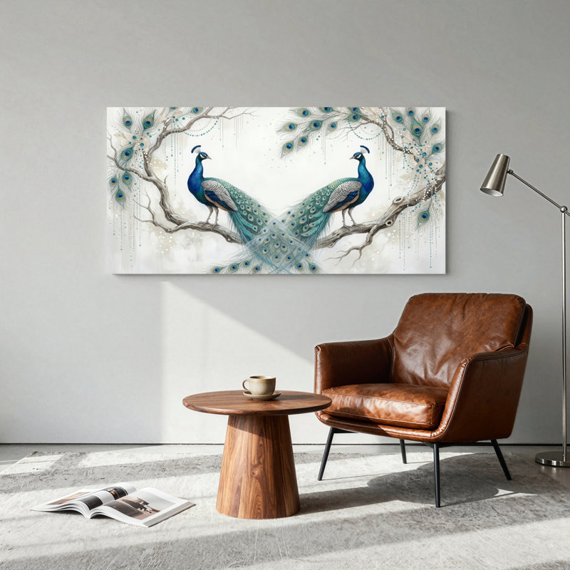 Ensemble de 1 tableau sur toile représentant un arbre et un paon, 46“W x 24”H, Wrapped Canvas
