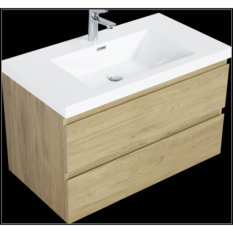 Meuble-lavabo flottant 36 po avec lavabo 36 po, rangement mural moderne pour une salle de bain propre et élégante, Chêne, 35"