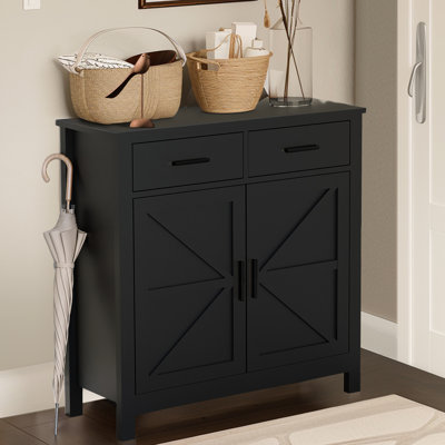 Chic Style Kitchen Sideboard Buffet With 2 Drawers And Doors, Black, For Home Modern Floor Cabinet Living Room