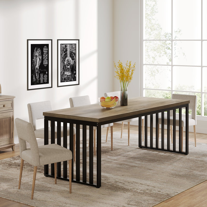 Zaiveon 78.74" Iron Dining Table(Chairs not included), Gray, Black