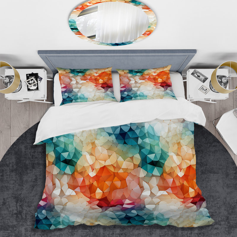 Ensemble de housse de couette Colorful Playful Polyhedra Wonders, Housse de couette simple + 1 taie décorative stan