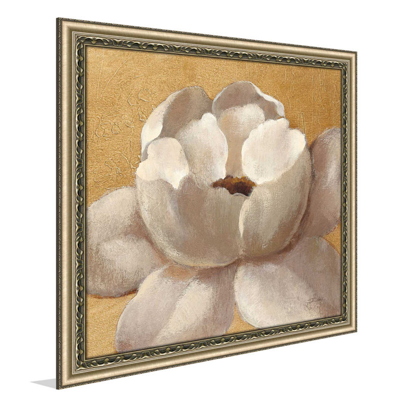 «Sunset Flower II on Gold», reproduction de peinture acrylique, H 31,5 po x l 31,5 po x P 1 po, Cadre antique champagne