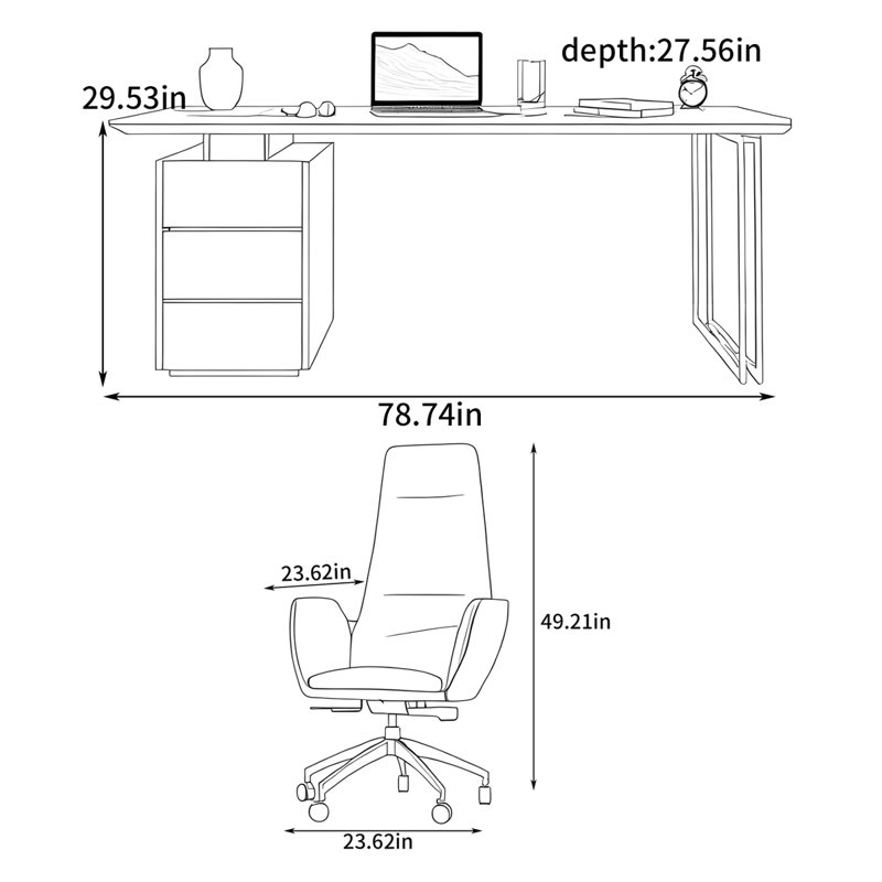 Amesbury Rectangular Office Set, 29.53" H x 78.74" W x 27.56"  D
