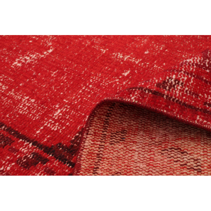 Tapis décoratif en laine rouge de conception unique 6 pi x 9 pi 1 po noué à la main 1980s
