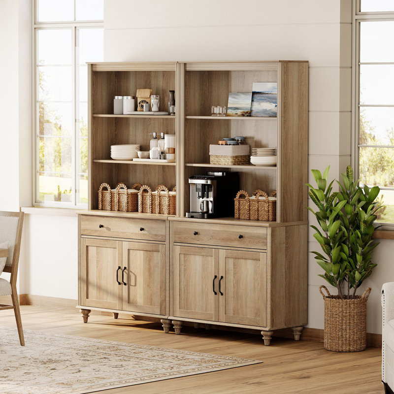 Armoire de cuisine de 72,1 po de hauteur avec 2 tiroirs et 4 portes, chêne