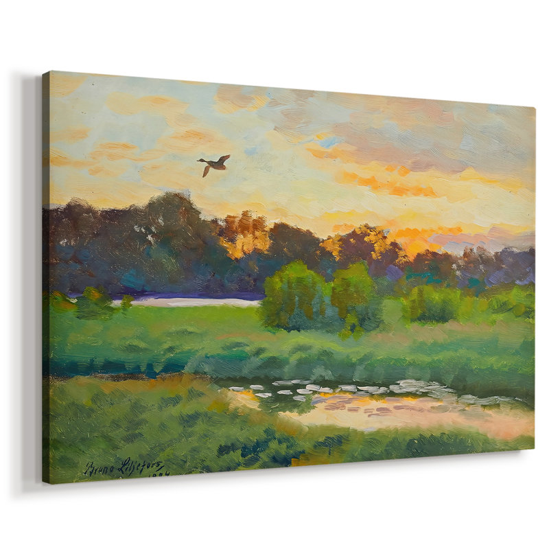 Canard volant au coucher du soleil-Bruno Liljefors-Toile tendue avec châssis-1894, 40x60