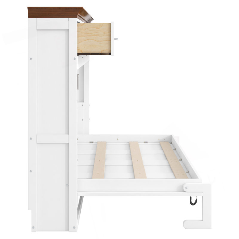 Lit escamotable simple avec 3 tiroirs, blanc