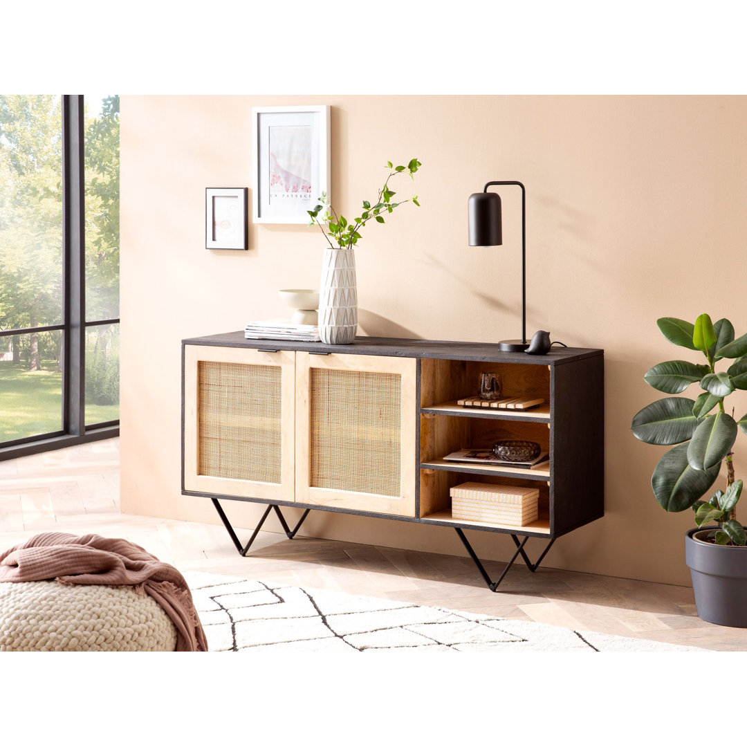 Sansibar Home Sideboard 145x75x40 cm Massivholz Rattan Anrichte Kommodenschrank